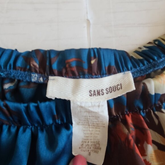 Sans Souci Boho Floral Off Shoulder Sheer Blue Blouse Top Small - Picture 3 of 6